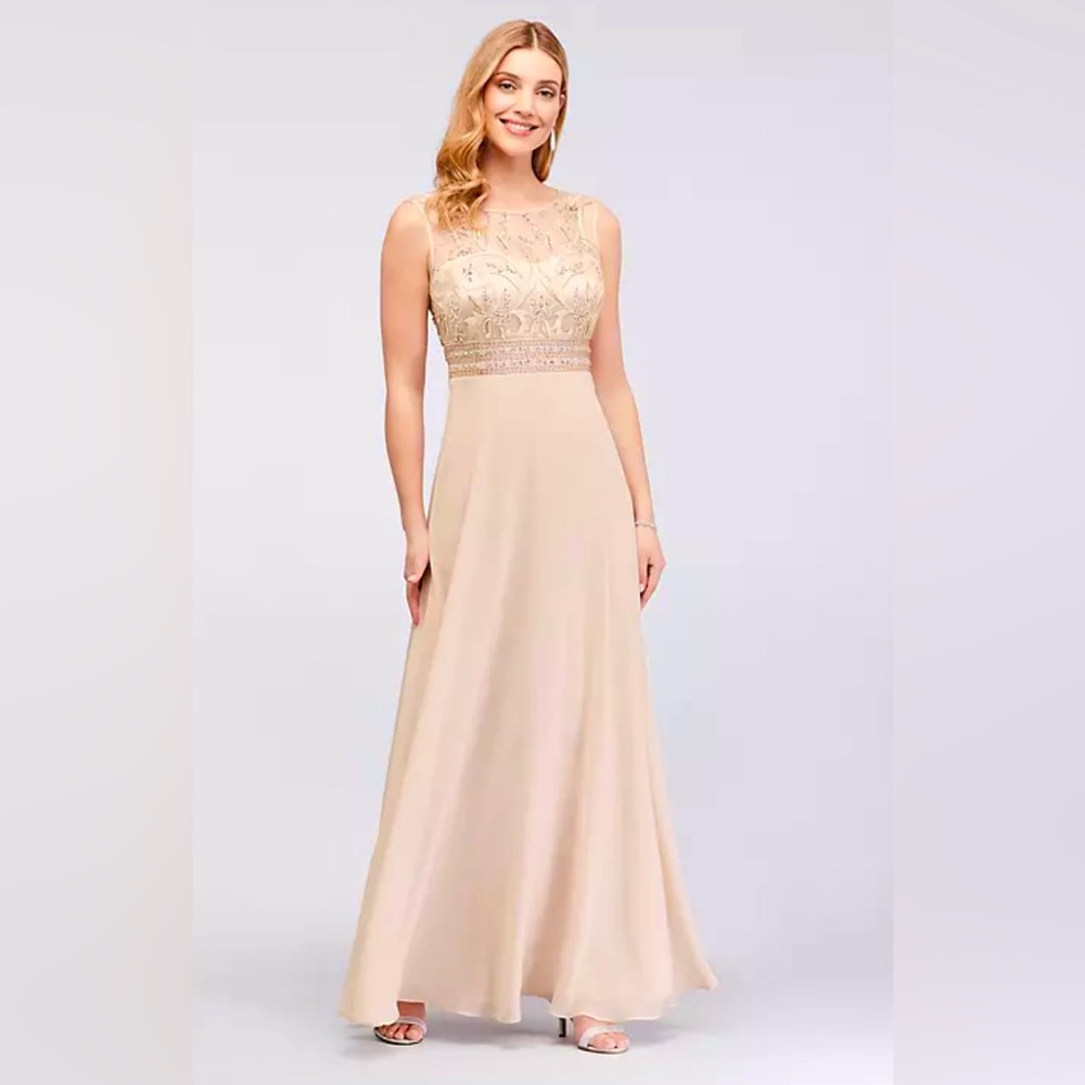 DECODE 18
beaded chiffon sheath dress with illusion mesh